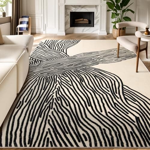 YIHOUSE 58 Ft Area Rugs Abstract Washable Rug Modern Black and White Rug for Bedroom Living Room Dining Room Office Playroom Nursery Nonslip Throw NonShedding Thin Contemporary Striped Rugs