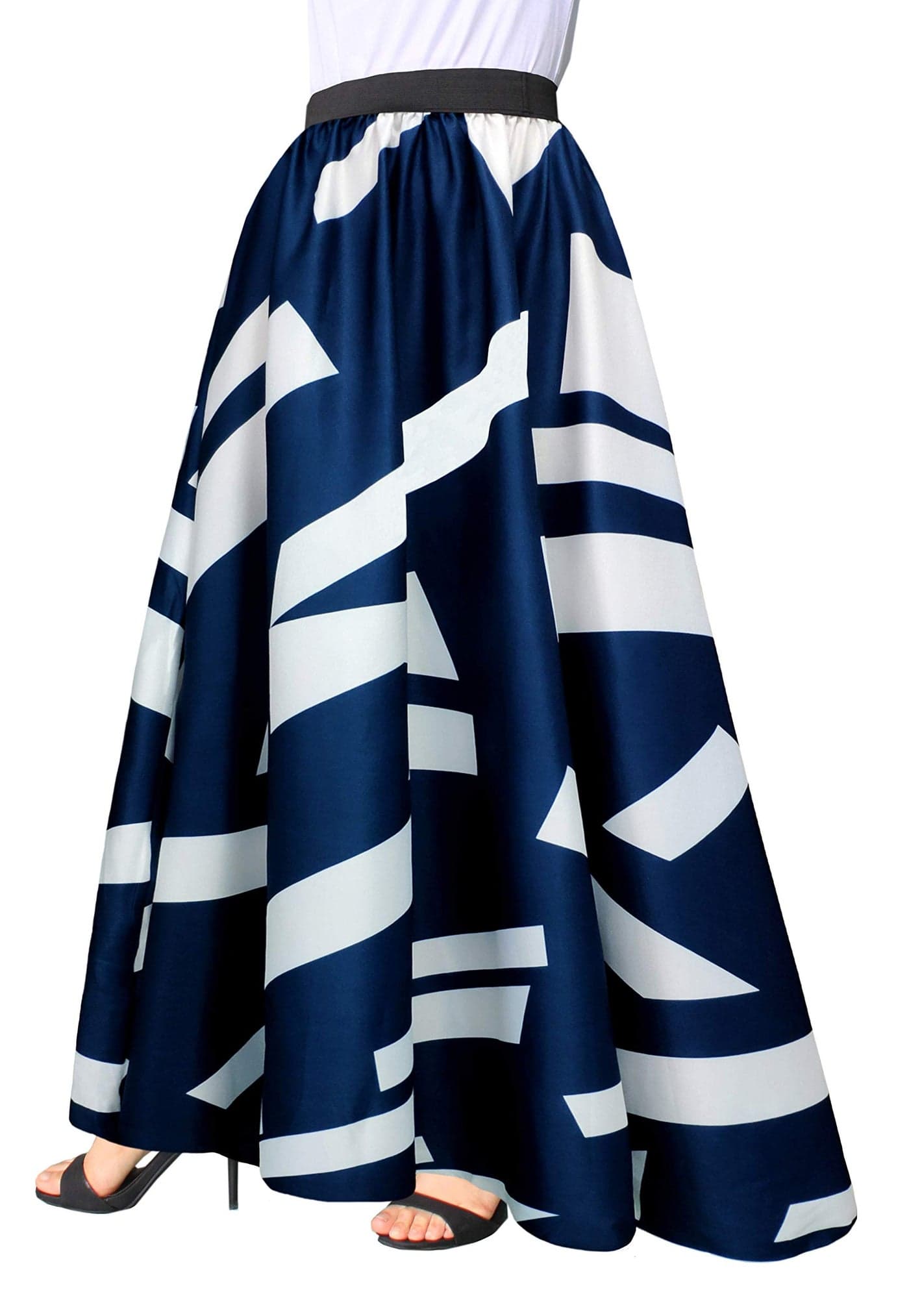 Afibi Women Chiffon Mopping Floor Length Big Hem Solid Beach HighWaist Maxi Skirt XLarge Navy Blue
