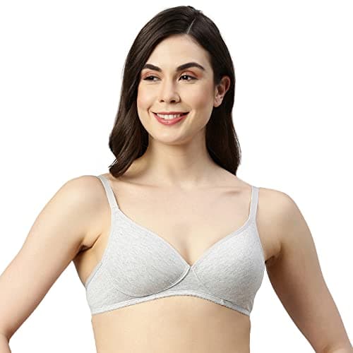 Enamor A039 Perfect Coverage Supima Cotton T-Shirt Bra- Padded, Wirefree & Medium Coverage Greymelange