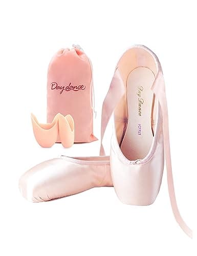 Daydance Pointe Shoes Girls Professional Satin Ribbon Ballet Shoes with Silicone Toe Pads Light Pink 3 Big Kid