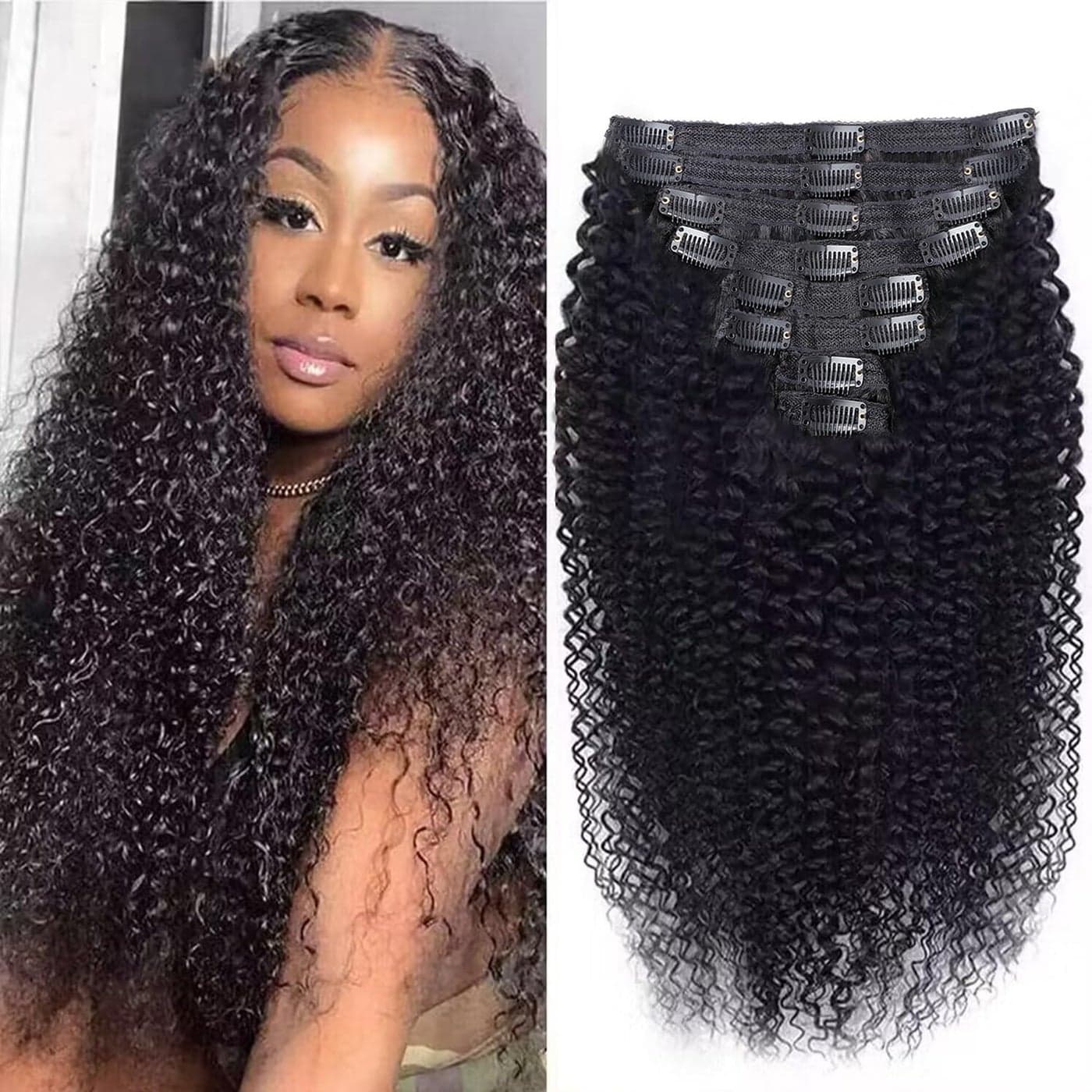 3C 4A Kinky Curly Clip in Hair Extensions Human Hair for Black Women 8Pcs 18Clips Double Weft Brazilian Remy Human Hair Thick to Ends 120G42oz Natural Black 22 inch