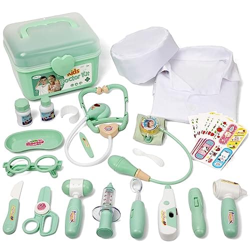 Liberry Doctor Kit for Toddlers 3 4 5 Years Old, 30-Piece Kid Doctor Toy with Stethoscope, Costume, Green Medical Pretend Play Gift for Girls Boys