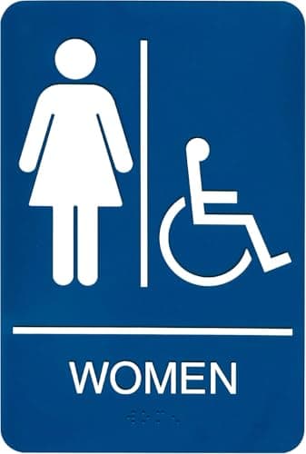 Headline Sign 8359 Wheelchair Accessible Womens Restroom ADA Sign with Grade 2 Braille and Tactile Graphics 6 x 9 BlueWhite Made in USA