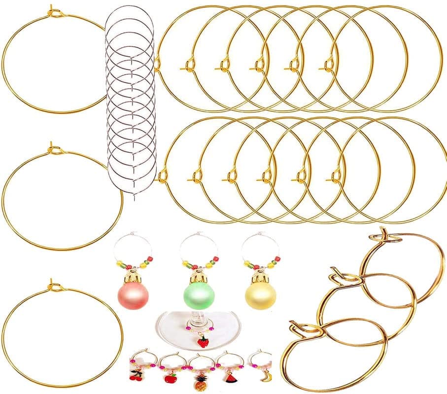 DIY Crafts 50 Pcs Silver Wine Glass Charm Rings Open Earring Beading Hoop Party Favor for Beading JewelleryMaking SilverGoldNicelMehandi Plate 50 Pcs Silver