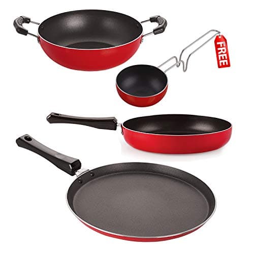 Nirlon Non-Stick Gas Compatible Lightweight Cookware Set, 4 Piece, 2mm