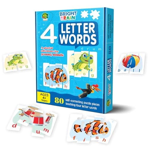 THE BOOK TREE Bright Brain 4 Letter Words Puzzle - Learn to Spell 20 Four Letter Words 80 Pieces- Beautiful Colorful Pictures (Age 4+), Gift Box By Majestic Book Club, for Kid