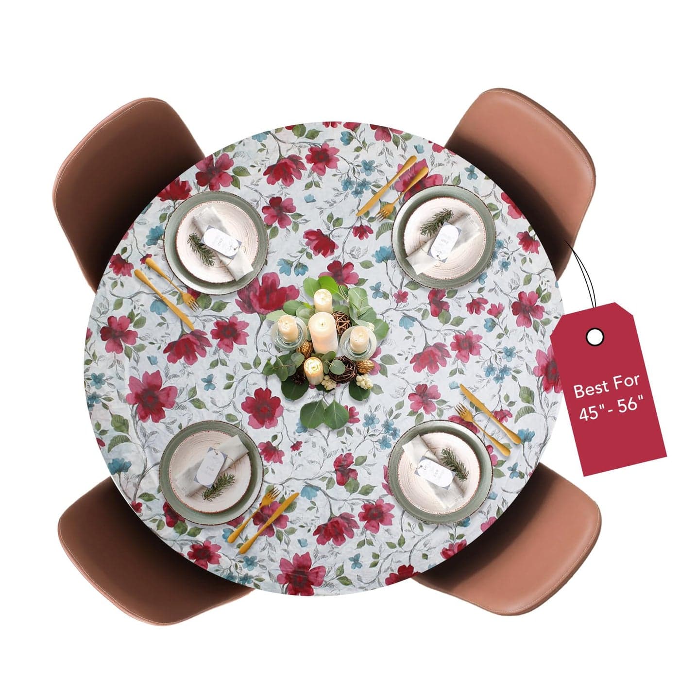 Covers For The Home Deluxe Elastic Edged Flannel Backed Vinyl Fitted Table Cover Watercolor Floral Pattern Large Round Oblong Oval Fits Tables up to 45 56 Diameter