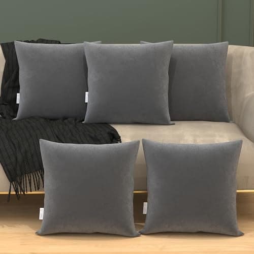 MY ARMOR Velvet Cushion Covers Set of 5-18 x 18 Inches, Soft & Luxurious Decorative Cushion Cases for Bedroom, Sofa, Chair & Living Room - Grey