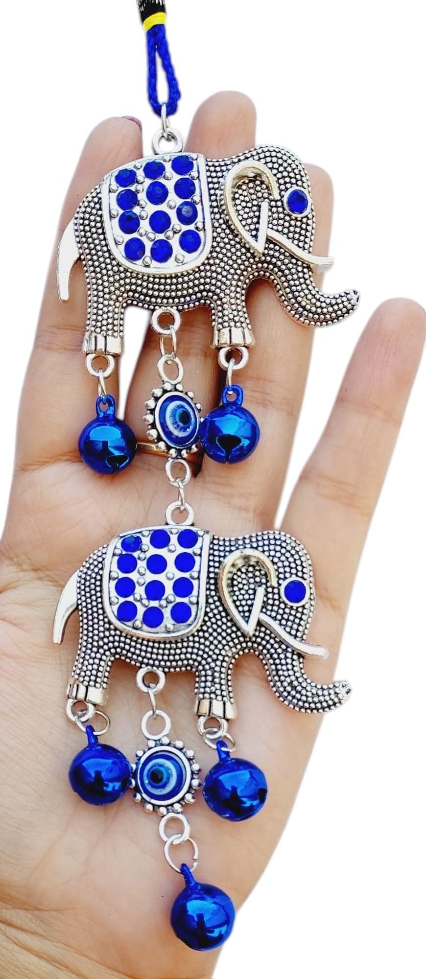 ARTISKRITI Evil Eye Hanging Car Hanger for Front Mirror Accessories with Bells, Elephant Car Interior Decoration Items for Gifts, Nazar Battu Protection