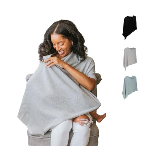 100 Cotton Gold Mamas Nursing Cover for Breastfeeding Moms Breathable Poncho Privacy Cover MultiUse as Car Seat Canopy Stroller Cover Baby Blanket Gray