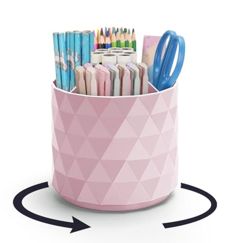 minimaliving Desk OrganizerSparkling Diamondlike Pen Holder for Desk 360Rotating Office AccessoriesPencil Cup with 5 Compartments Storage Box Caddy for OfficeSchoolHomeArt SupplyPink