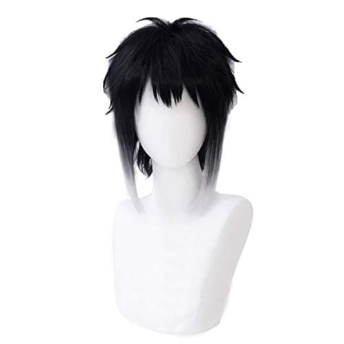 PWEINCY Costume Wig Men Halloween Costume Party Anime Wigs with Bangs Black Grey Mixed