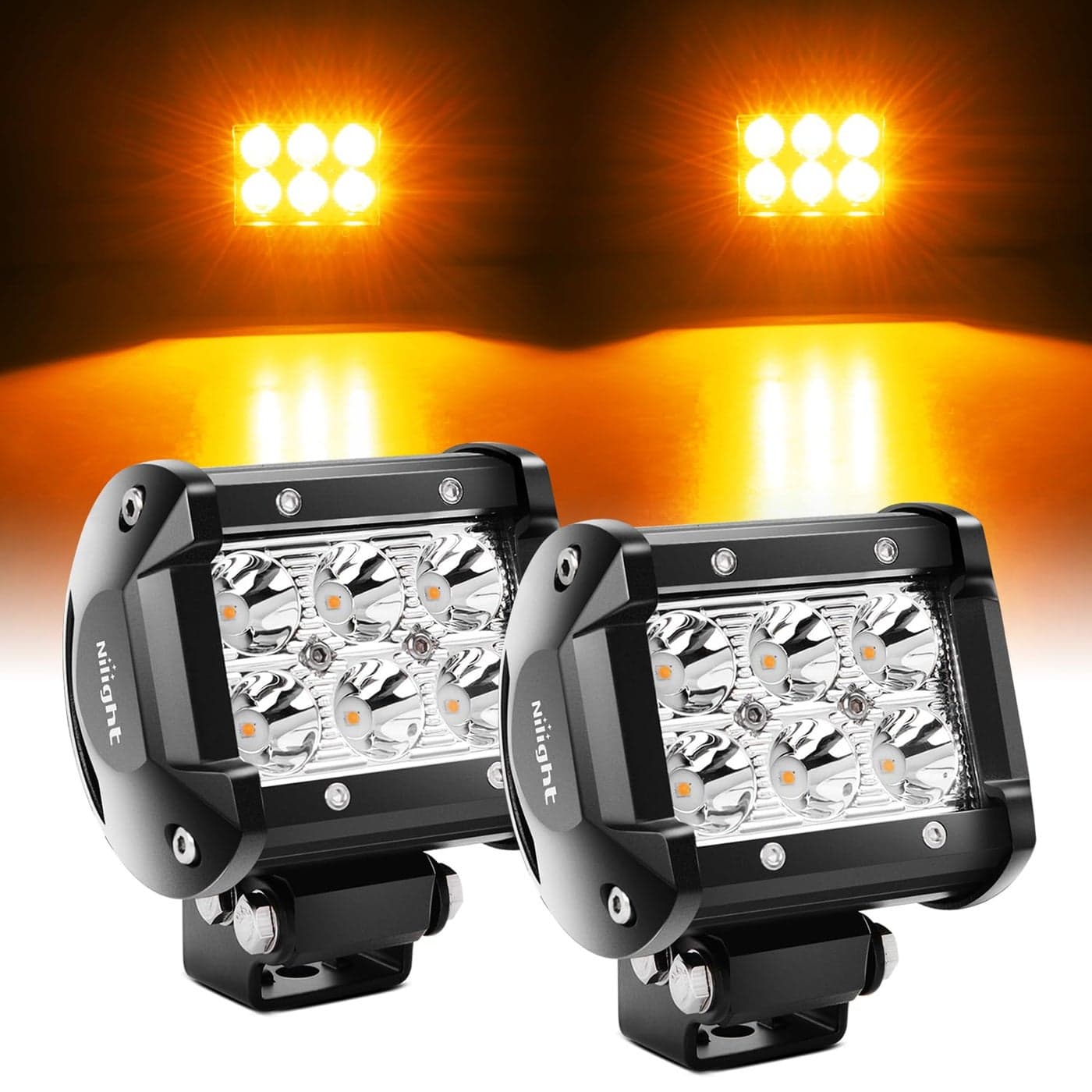 Nilight 4 Inch LED Light Pods Amber Spot Beam Driving Fog Lights 2PCS 18W Off Road Work Lighting for Truck ATV UTV RV Pickup Van Boat Tractor
