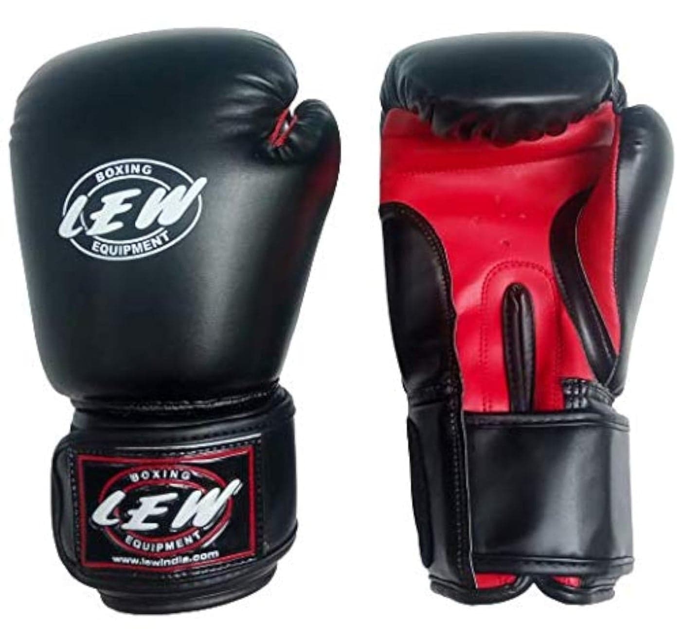 LEW Training & Muay Thai/Faux Hide Leather Mitts for Fighting & Kickboxing Punching Boxing Gloves, Black & Red