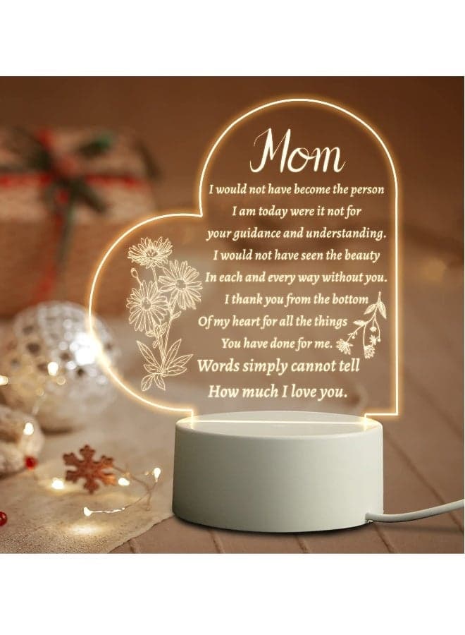 Gifts for Mom from Daughter Son Mom Birthday Gifts Night Light, Mom Gifts for Mother's Day, Birthday, Thanksgiving, Acrylic Night Lamp Gifts for Mom, Stepmom