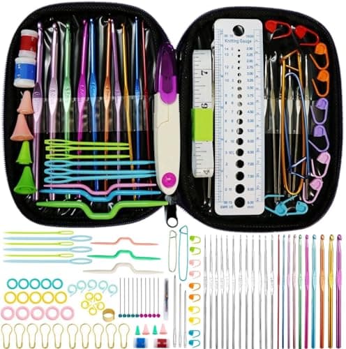 Crochet Hooks Set,Crochet Needles for Yarn,102 Pcs Crochet Accessories with Storage Case,Ergonomic Knitting Blunt Needles Stitch Marker DIY Hand Craft Art Tools Knitting Needles for Beginners