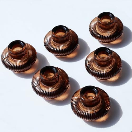 VOHO Brown Candlestick Holders Set of 6, Old Fashioned Candle Sticks Holder Decor for Daily Room/Halloween/Thanksgiving Party, Double Side Taper Candle Holders for Candlesticks/Tealight Candles(Brown)