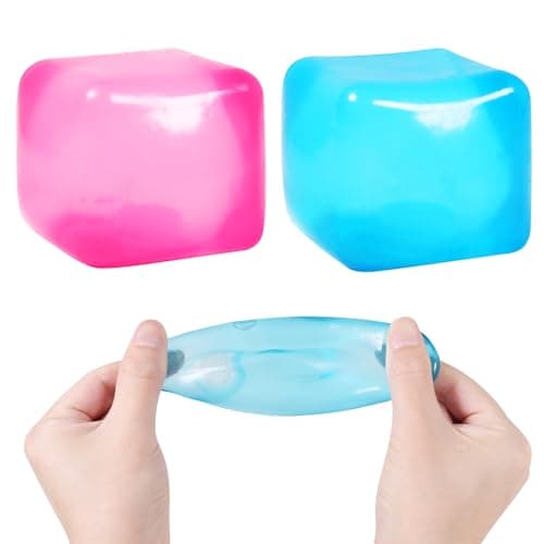 2pack Stress Cube Squishy Stress Balls for Kids Ice Cubes Squishy for Adults Fidget Toy for Your Best Mellow and Chill Square Shape with Filling in Pink Blue for All Age 2pcs