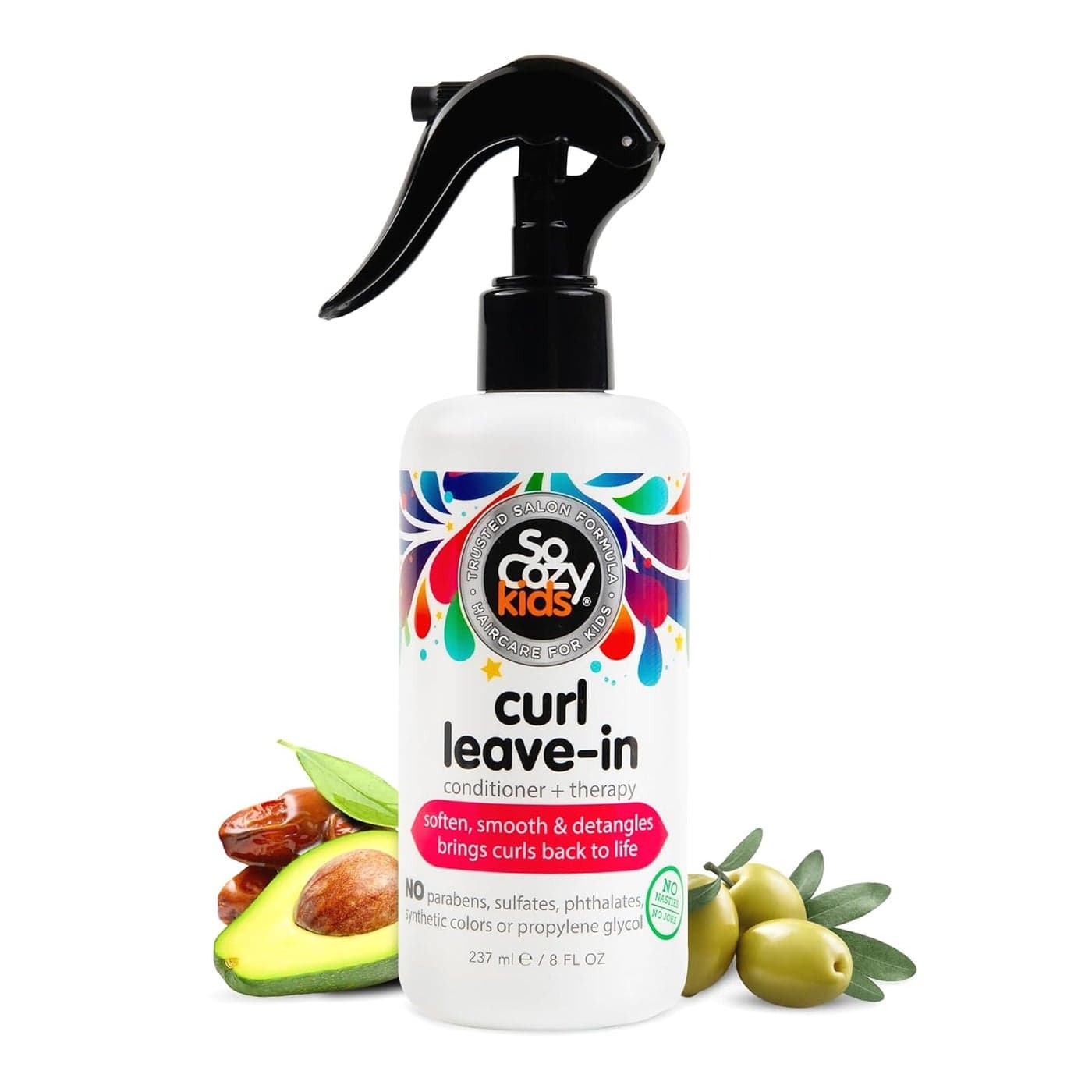 So Cozy Leave In Conditioner Spray 8 Fl Oz ParabenFree Detangler for Kids Curly Hair Deep Conditioner TangleFree Curls Gentle Nourishing with Keratin Vitamin B5 Olive Oil Jojoba Oil