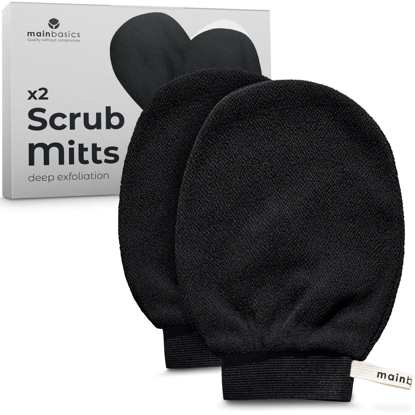 MainBasics Korean Exfoliating Mitts 2Pack Deep Cleansing Body Scrubbers for Dead Skin Removal Spray Tan Prep Keratosis Pilaris Treatment
