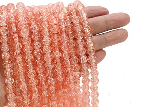 ZHFMLY 450pcs Peach Crackle Glass Beads Handcrafted Round Lampwork Smooth Loose Beads for Bracelet DIY Jewelry Making 8mm