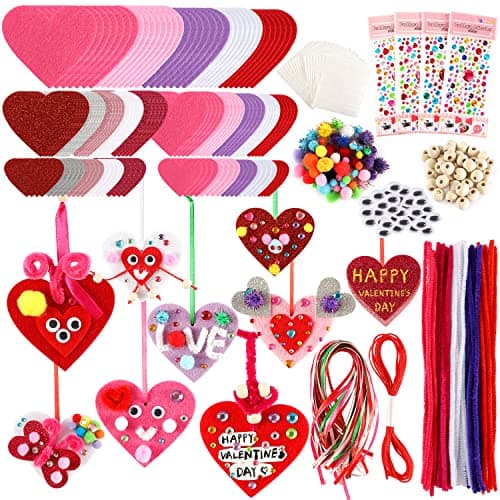 Valentines Day Crafts for Kids 361PCS DIY Heart Craft Set for School Gift 108 Hearts 50 Googly Eyes 60 Pom Poms 36 Wooden Beads Craft Supplies for Party Favor Decoration