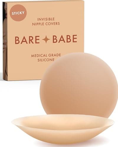 Bare Babe Reusable Silicone Nipple Covers - Waterproof, Nude, 4 Shades - Sticky Breast Stickers for Strapless Dress (Honey)