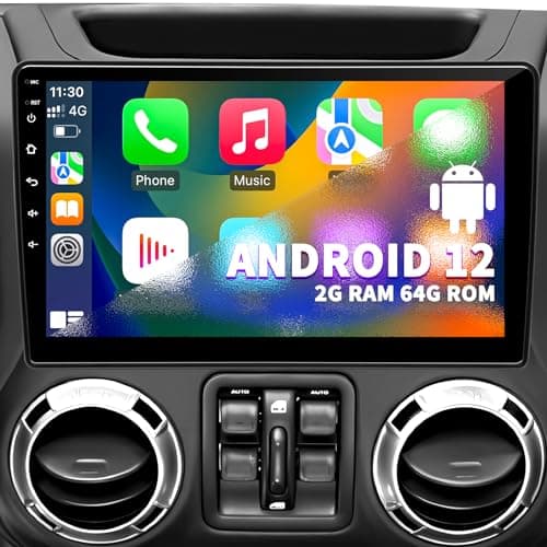 Car Stereo Radio for Jeep Wrangler JK Compass Grand Cherokee Dodge Ram 1500, Android 12 OS 2GB+64GB, 10 inch IPS Touchscreen Support Wireless CarPlay Android Auto GPS Bluetooth FM SWC
