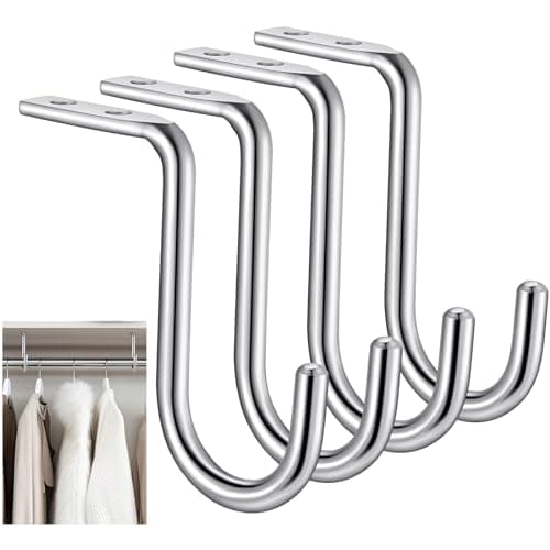 Gisafai 4 Pcs Closet Rod Center Support Bracket 1 Inch Heavy Duty Metal Wall Mount Closet Pole Holder with Mounting Screws Clothes Storage Hanger Support for Bedroom Wardrobe(Silver)