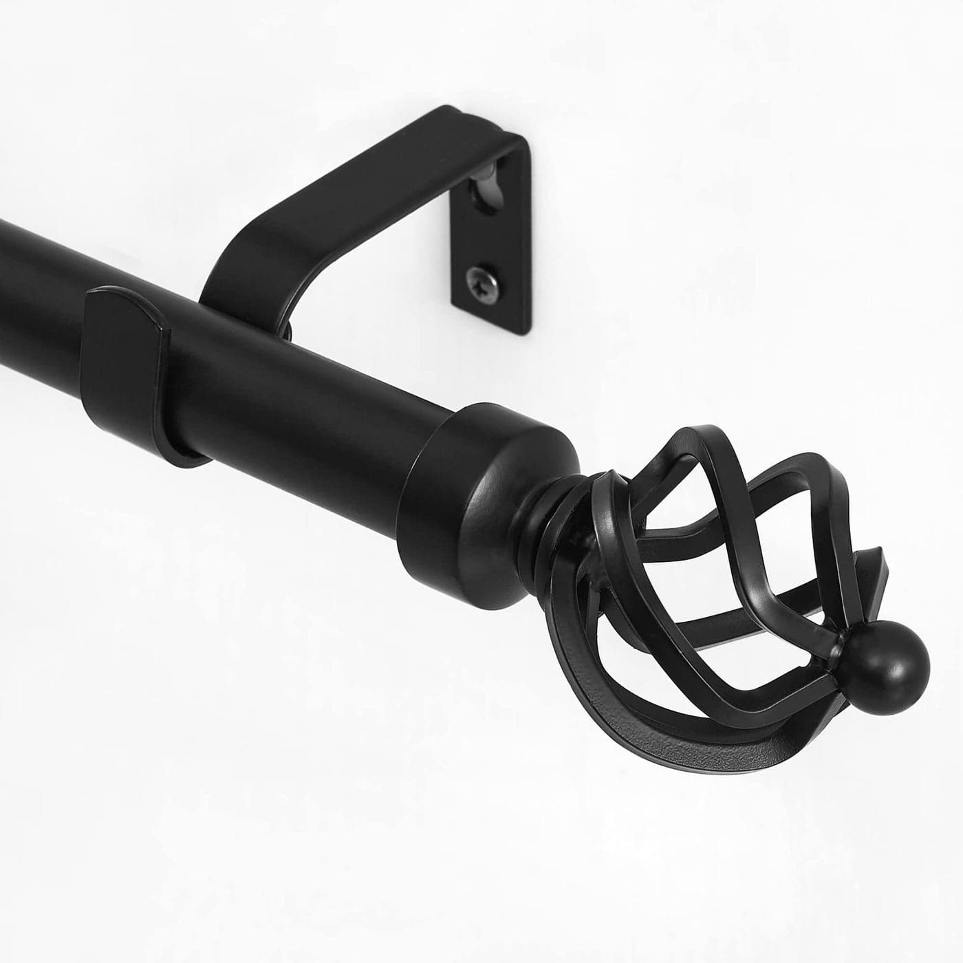NICETOWN Curtain Rod for Windows 48 to 84 Window Treatment Single Curtain Rod 1 Diameter with Decorative Finials for Blackout Sheer Velvet Curtains Adjustable Length from 48 to 86 Matte Black