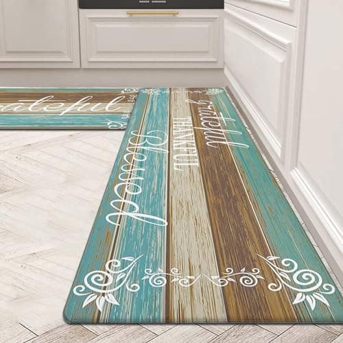 HEBE Anti Fatigue Kitchen Mat Set of 2 Non Slip Cushioned Kitchen Mats for Floor Waterproof Farmhouse Kitchen Rugs and Mats Set Comfort Standing Desk Mat Carpet for Sink,Office,Laundry