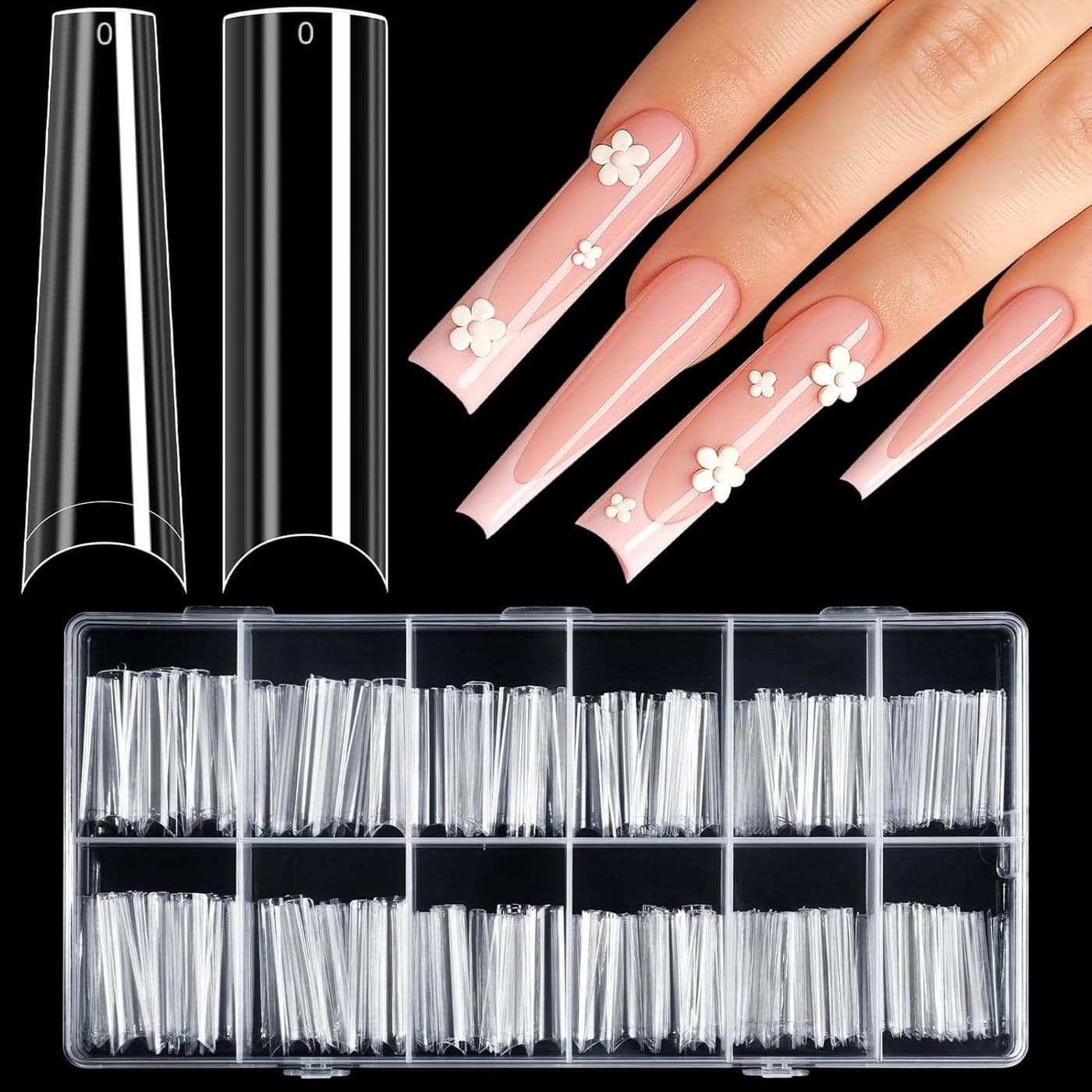 240 Pcs XXL Clear Nail Tips 2 Styles Extra Long False Nail Tips for Gel Extensions No C Curve Half Cover Fake Nails Set for DIY Nail Art and Nail Salons