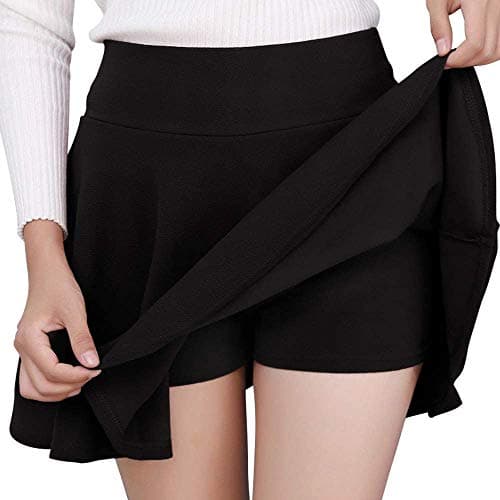 FRAULEIN Girl's/Women's Classic Stretchy All Time Trendy Flared Knee Length Skater Skirts Inbuilt with Inner Safety Shorts (in, Alpha, 3XL, Plus, Black)