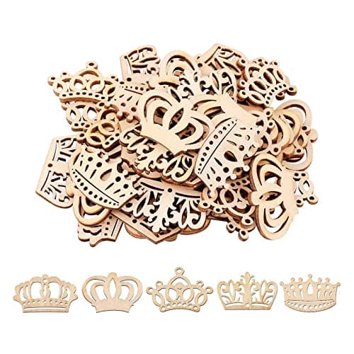 100Pcs Mini Crown Wood DIY Crafts Cutouts Wooden Little Crown Shaped Slices Embellishments Unfinished Wood Ornaments for Baby Shower Wedding Birthday Party Decorations
