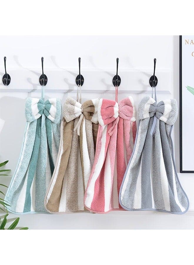 4 Pieces Hanging Hand Dry Towels with Bow Tie, Modern Coral Velvet Quick-Dry Towels, Absorbent Soft Polyester & Nylon Kitchen Cleaning Towels, Bathroom Supplies, Tea Towels, High Absorbency, Knitted Superfine Fiber