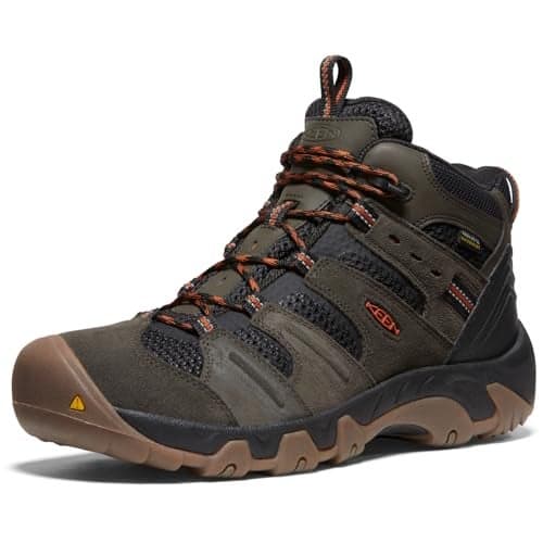 KEEN Men's Headout Mid Height Waterproof All Terrain Hiking Boots, Black Olive/Fossil Orange, 7