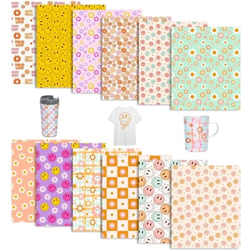 Tintnut Smiley Face Sublimation Transfer Ink Sheets 12 Sheets 12x10 Retro Smile Pattern Sublimation Transfer Paper for DIY Mugs Tumblers Key Chain TShirts