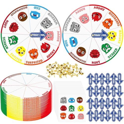Cinrobiye 24 Set Social Emotional Learning Activities Skills Explore Emotions Wheel with Faces Emotion Matching Cards Feelings Wheel for Preschool Counseling Office Must Haves Therapy Game Wheel