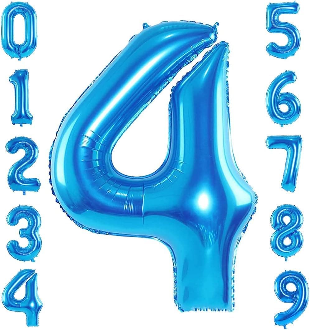 FI - FLICK IN 1 Pc Big Size Number 4 Foil Balloon 32 Inch Large Blue Number Foil Balloon 0 to 9 Number Balloons for Decoration 4th Birthday Anniversary Decoration Items (Pack of 1, Blue)