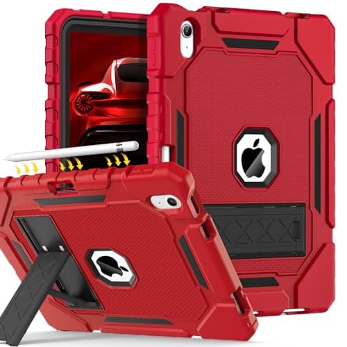 Grifobes for iPad A16 Case 11th Generation 11 inch 2025 / iPad 10th Generation Case 10.9 inch 2022, Heavy Duty Military Grade Shockproof Cover with Pencil Holder for i Pad 11/10 Gen (Red)
