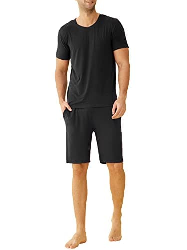 Latuza Men’s Short Sleeves and Shorts Pajama Set XXL Black