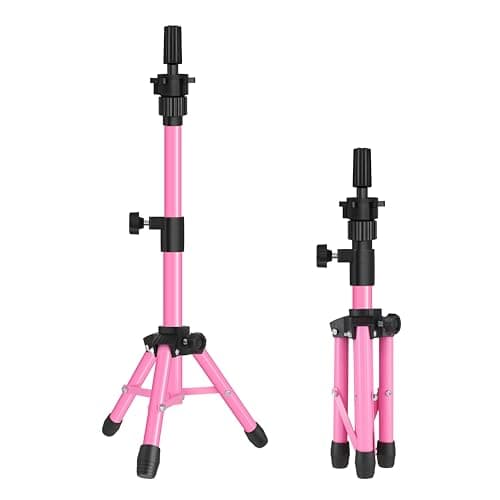 AliLeader 25 Inch Mannequin Head Stand Tripod for Mannequin Head Wig Stand Tripod Wig Head Stand for Training Heads and Canvas Block Head Mannequin Head Not IncludedPink