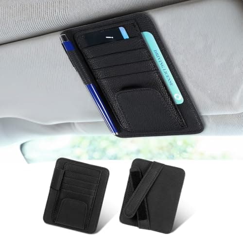 Small Leather Car Sun Visor Organizer and Insurance Card Holder Auto Car Sun Visor Organizer Multifunctional Auto Interior Accessories Storage Pocket for Card License Registration Document Pen Key