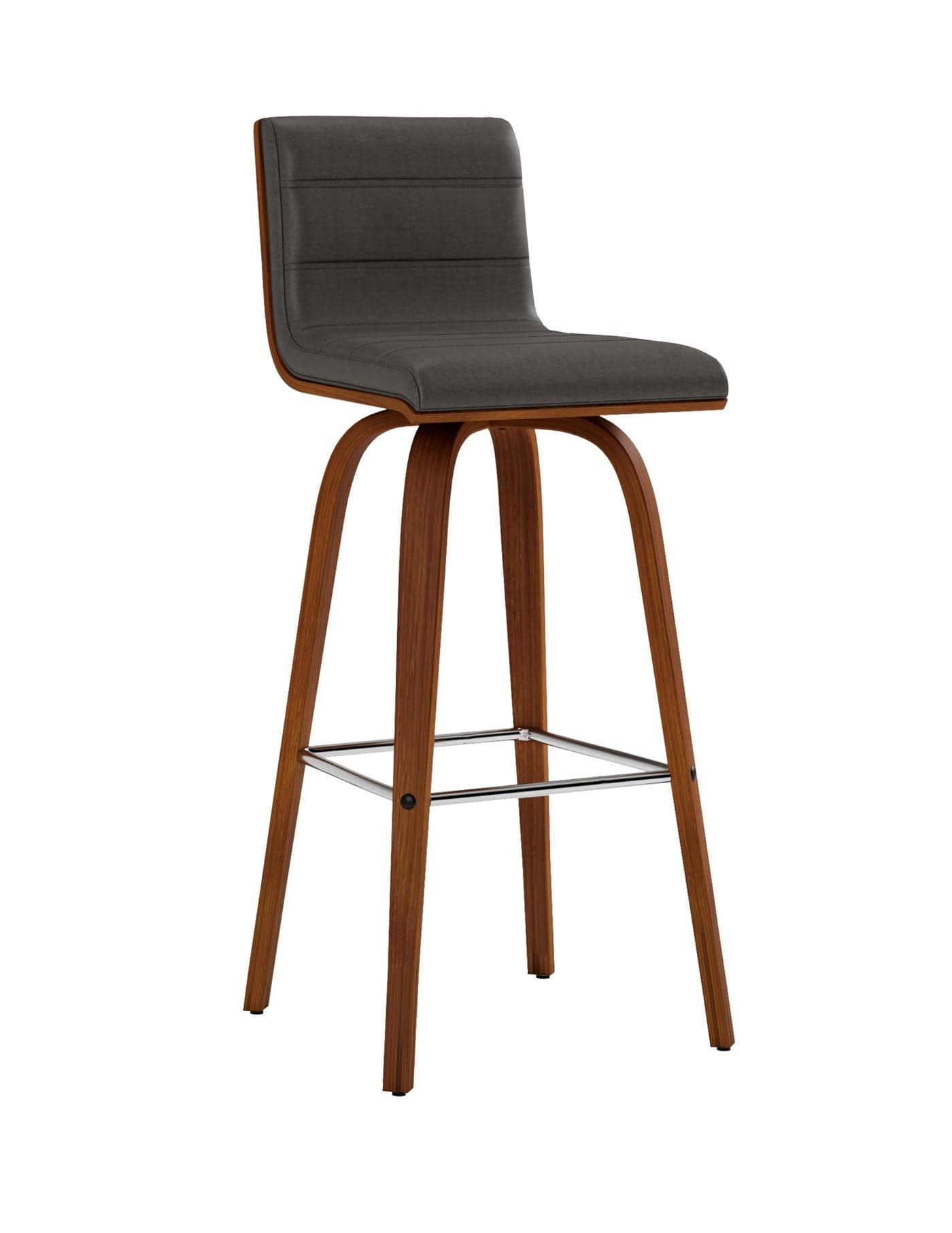 Armen Living Vienna MidCentury Modern 30 Bar height Barstool Faux Leather Wood Finish GreyWalnut