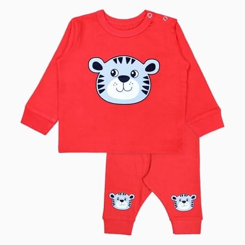 Real Basics Cotton Printed Clothing Sets for Baby Boys & Girls | Unisex Clothing Sets Full Sleeve T-Shirt & Pant (Red Cat-3-6 Months)
