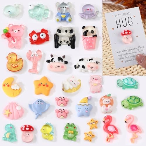 Wonderjune 30 Sets Pocket Hugs Teacher Employees Appreciation Gift Bulk Little Resin Inspirational Hug Pocket Card Emotional Distance Social Gifts Support for Coworker Team Staff Friend Animal