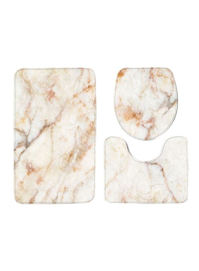 3-Piece Anti-Slip Bathroom Mats White/Beige