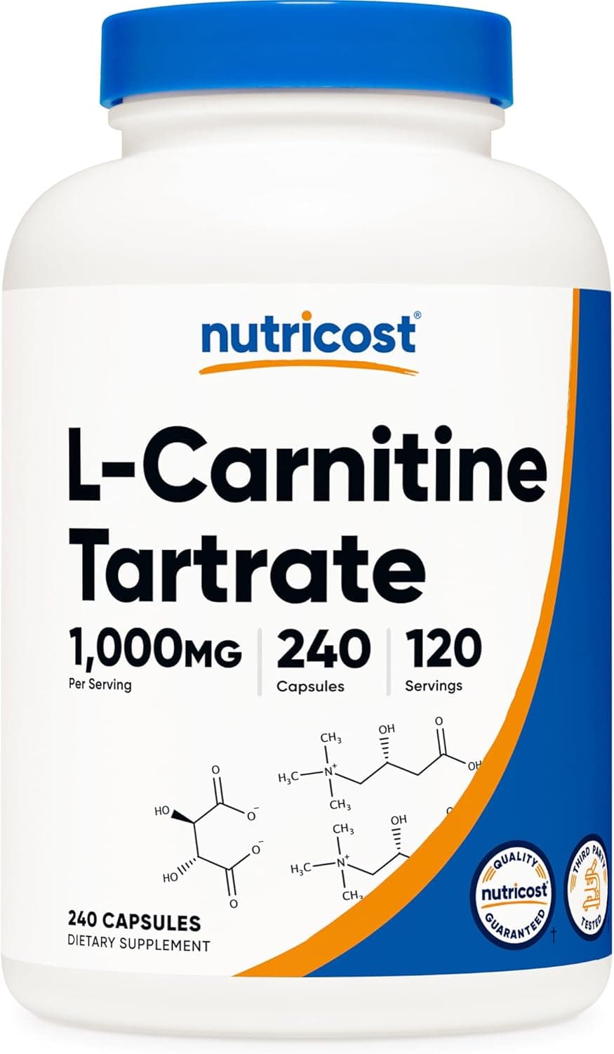 Nutricost LCarnitine Tartrate 1000mg 240 Capsules 500mg Per Capsule 120 Servings