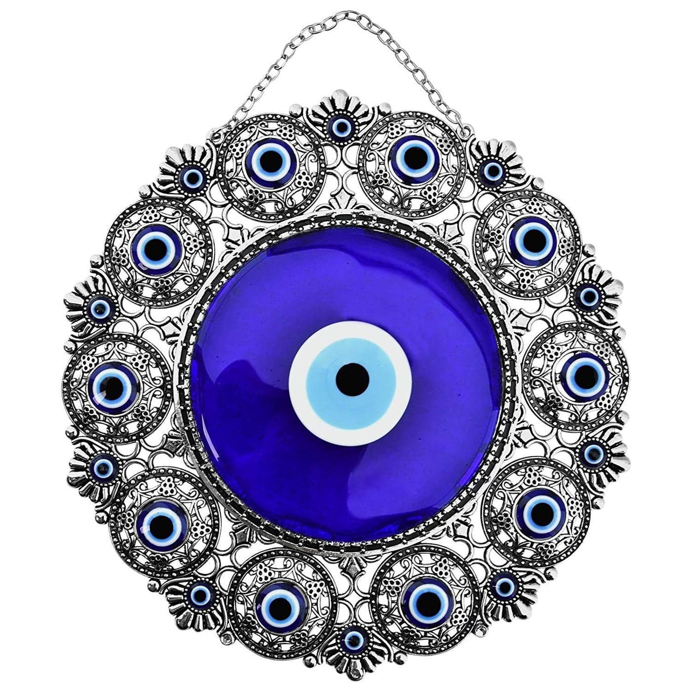 Erbulus Blue Turkish Glass Evil Eye Wall Hanging Ornament Large Metal Home Decor Nazar Bead Amulet Housewarming Gift