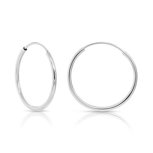 14k White Gold Round Endless Hoop Earrings - 10-18mm (14mm)…